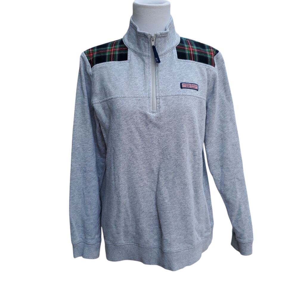 Vineyard Vines 1/4-Zip Tartan Plaid Heather Gray Shep Shirt Whale Size M